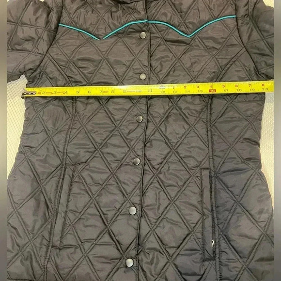 Roper L Quilt Black Coat turquoise Piping zipper pocket button up barn jacket - Picture 8 of 11